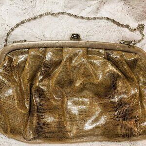 Soft Bronze Gold Metallic Evening Clutch Silver Hardware Chain 14x24